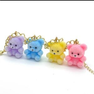 Vintage 1980s 10kgp Fuzzy Teddy Bear Charm Bracelet